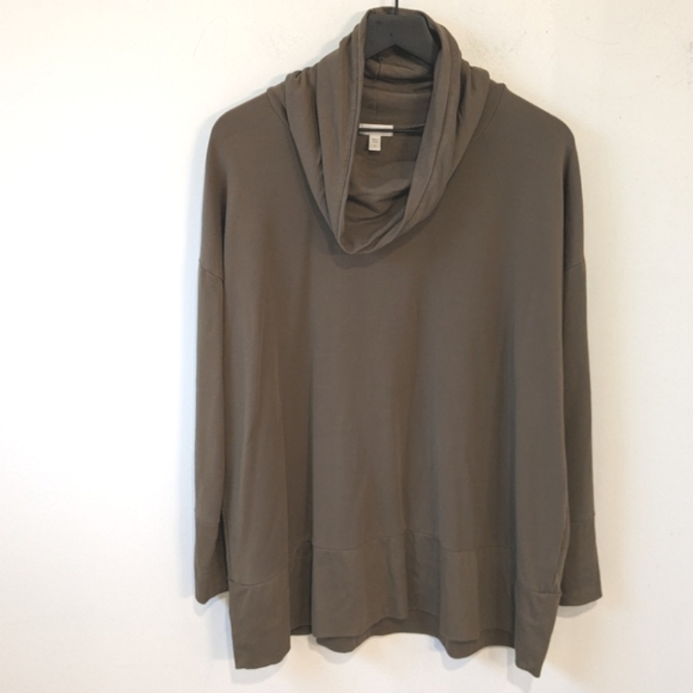 Garnet Hill Green Women's Cowl Neck Knit Tunic Top Size Large Tencel Lyocell